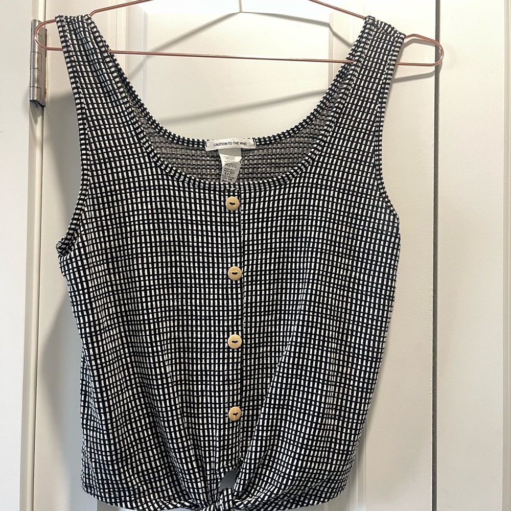 Caution To The Wind Black and White Checkered Tank Top